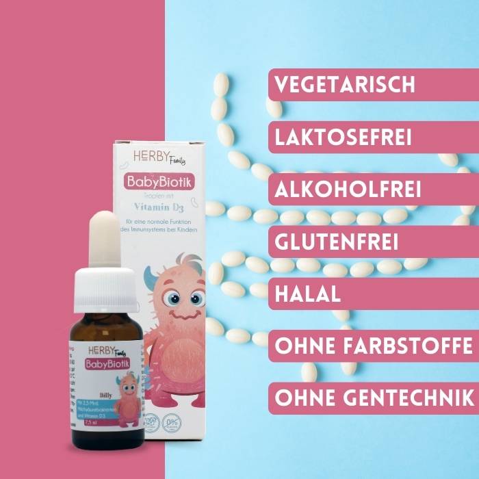 Eigenschaften der BabyBiotik Tropfen, Vegetarisch, Laktosefrei etc.