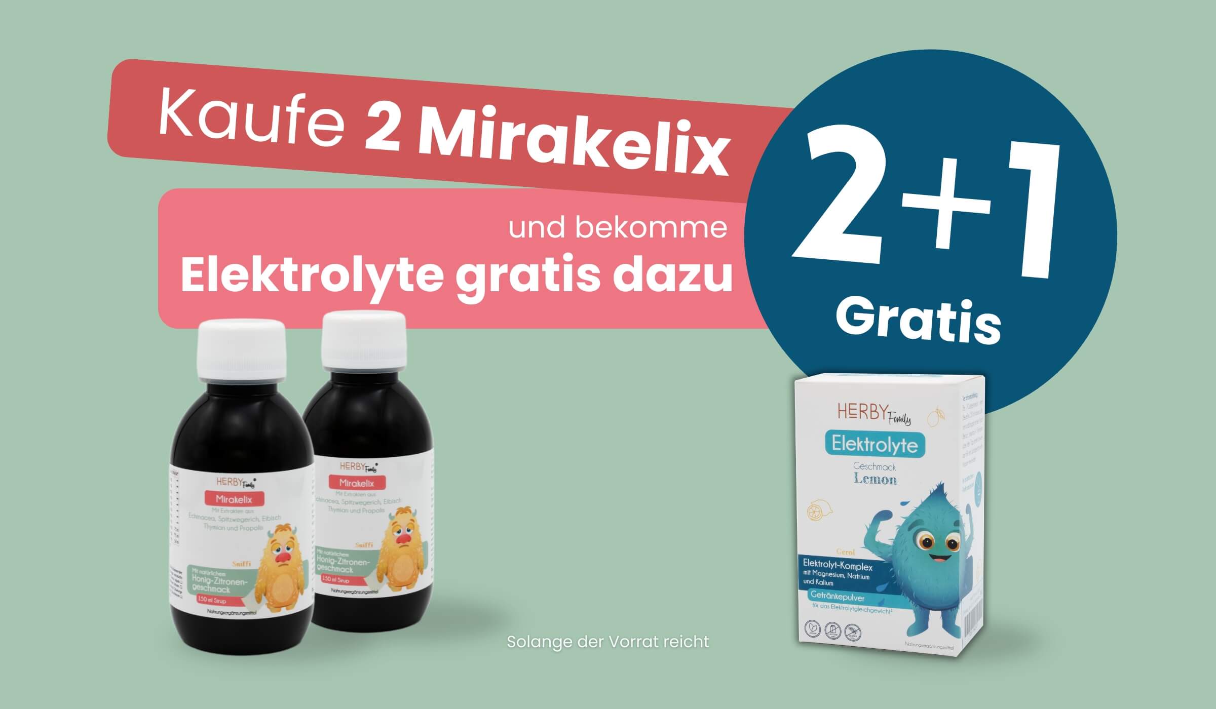 Zwei Mirakelix Flaschen und eine Elektrolyte Packung als 2+1 Aktion 