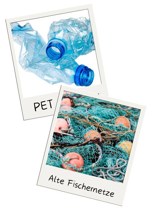 Recyceltes Material aus Fischernetzen und PET-Flaschen