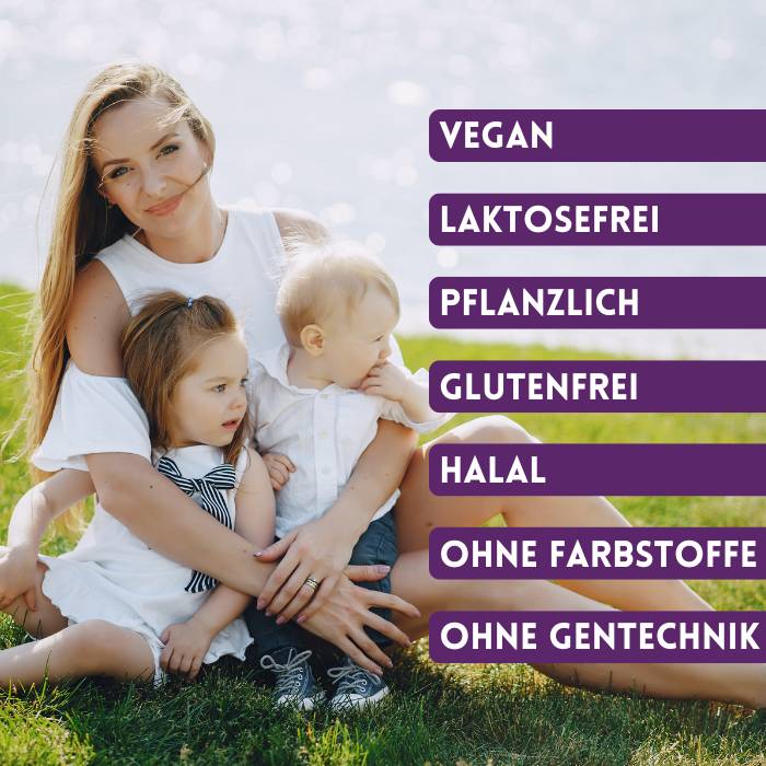 Erläuterung der Ernährungsformen, das Produkt ist auch für Veganer geeignet