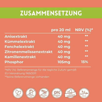 Zusammensetzung der Inhaltsstoffe des Sausewind Sirup