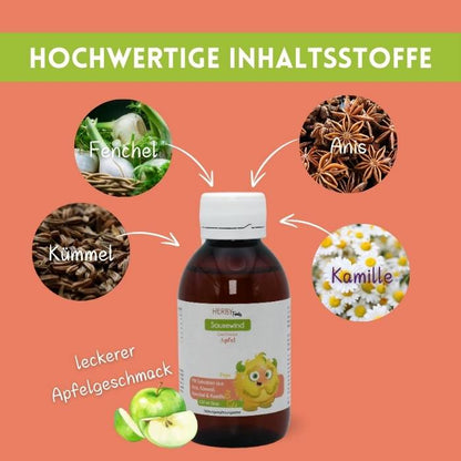 Sausewind Flasche mit Pfeilen, die die Inhaltsstoffe zeigen