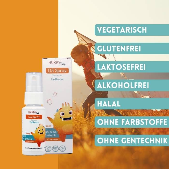 Eigenschaften des D3 Sprays wie vegetarisch, Glutenfrei etc.