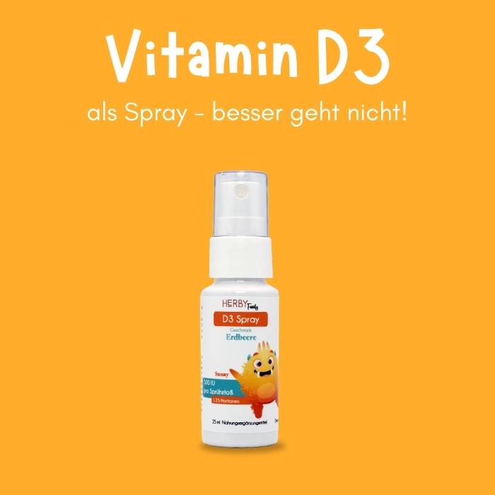 Vitamin D3 Spray auf gelbem Hintergrund