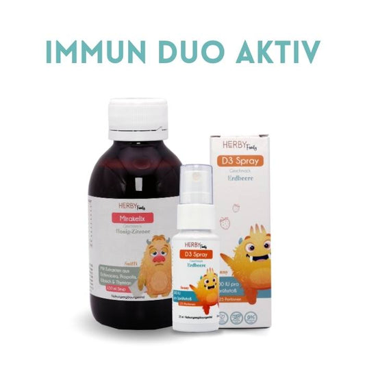 Immun Duo Aktiv - Vorteilspack für Kinder zur Steigerung der Abwehrkräfte-besteht aus Mirakelix und Vitamin D3