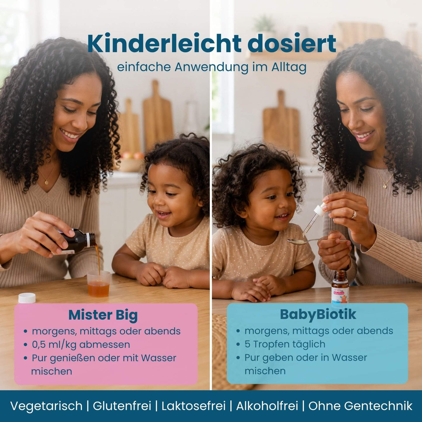 Kinderleichte Dosierung von Mister Big und BabyBiotik im Immun Kur Set