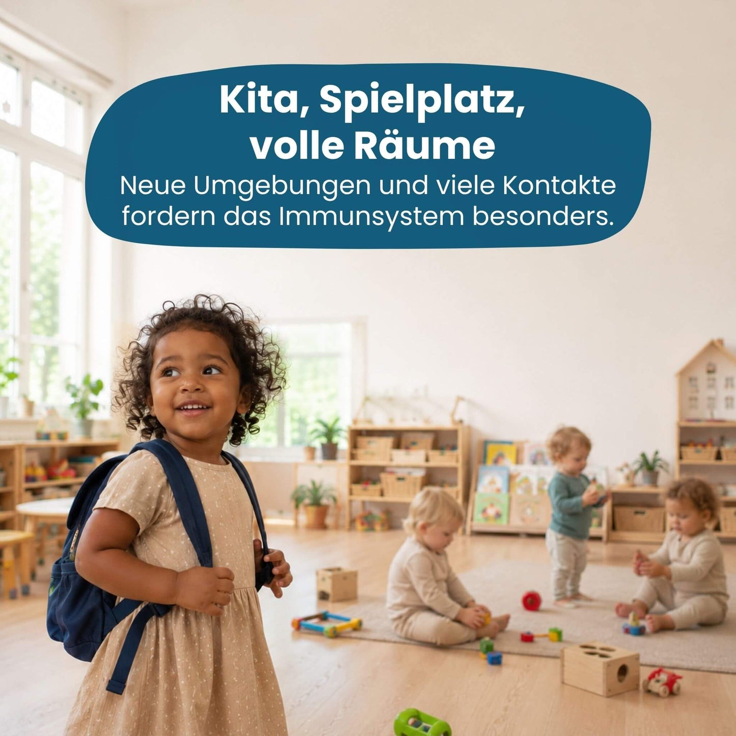 Kind in der Kita, neue Umgebungen und Kontakte fordern das Immunsystem im Kinderalltag