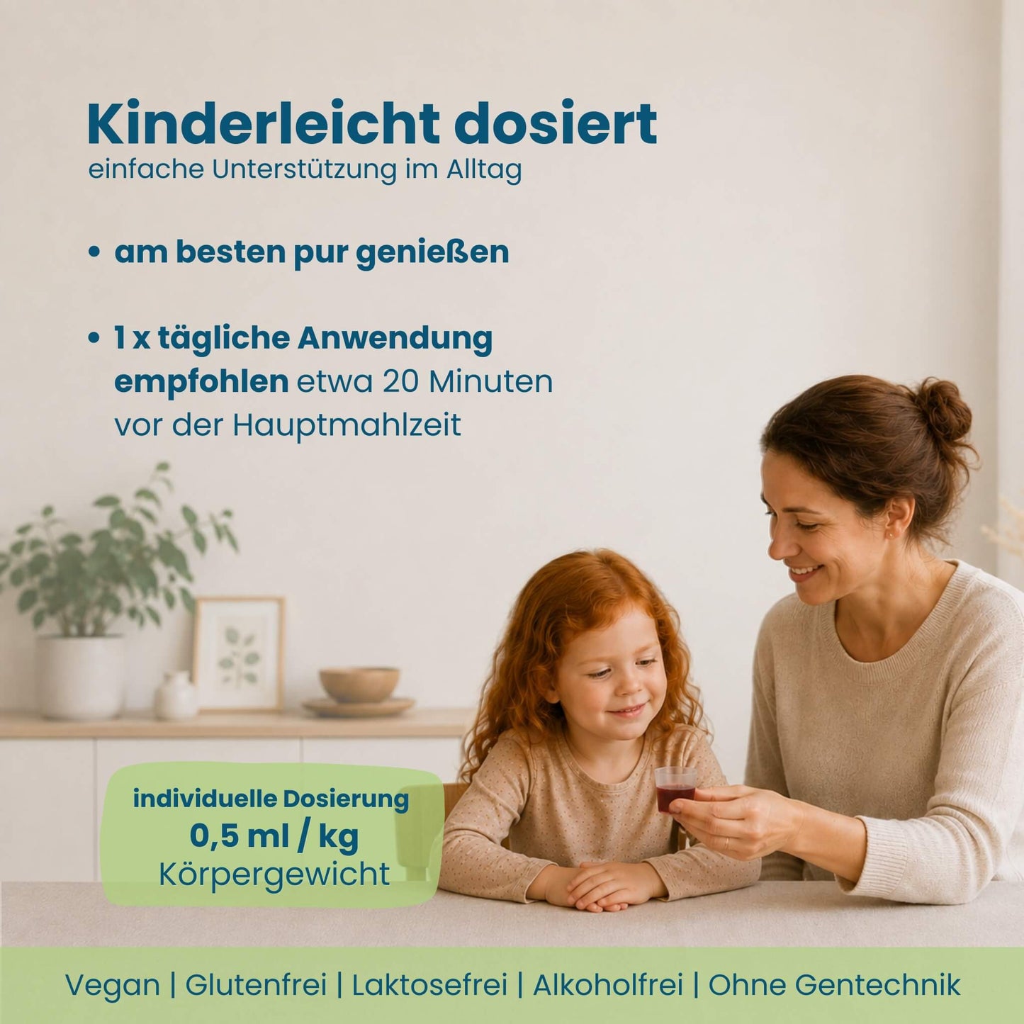 Kind erhält kindgerecht dosierten Mahlzeit! Sirup nach Körpergewicht