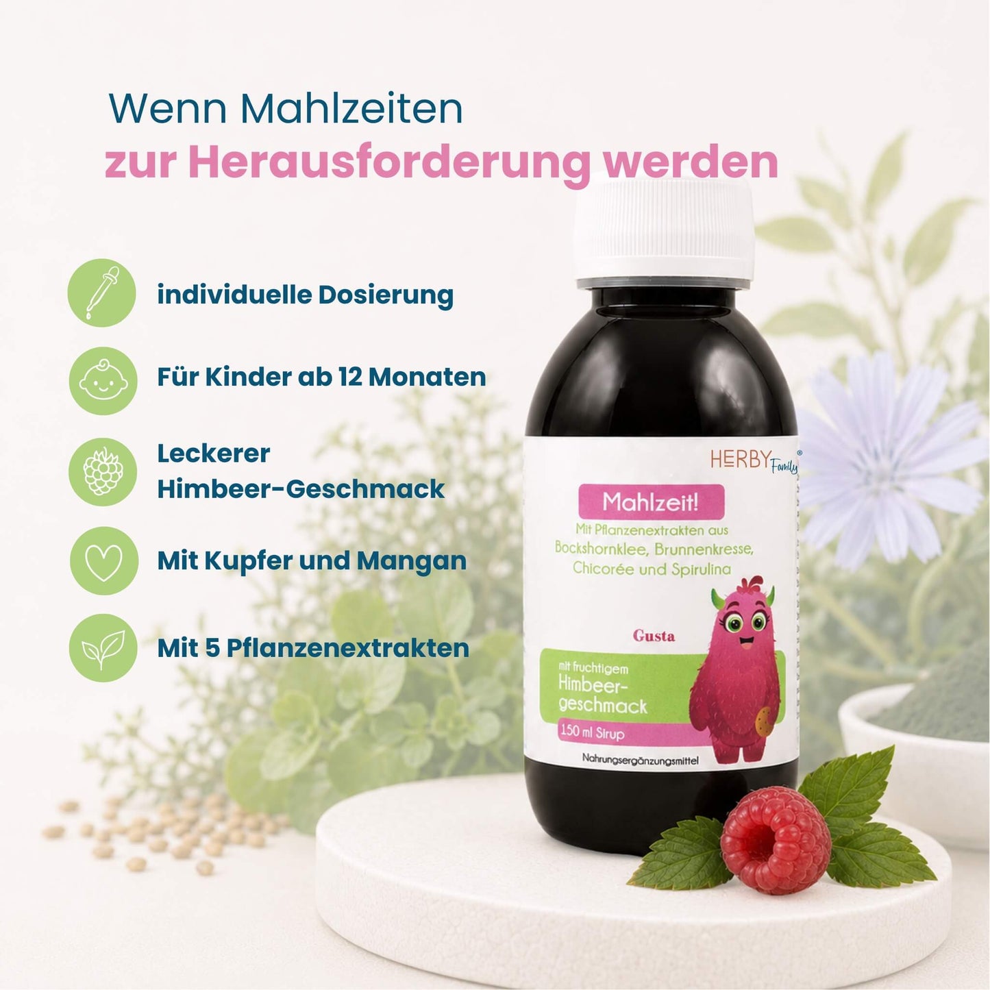 Mahlzeit! Sirup mit Himbeergeschmack für Kinder ohne Appetit