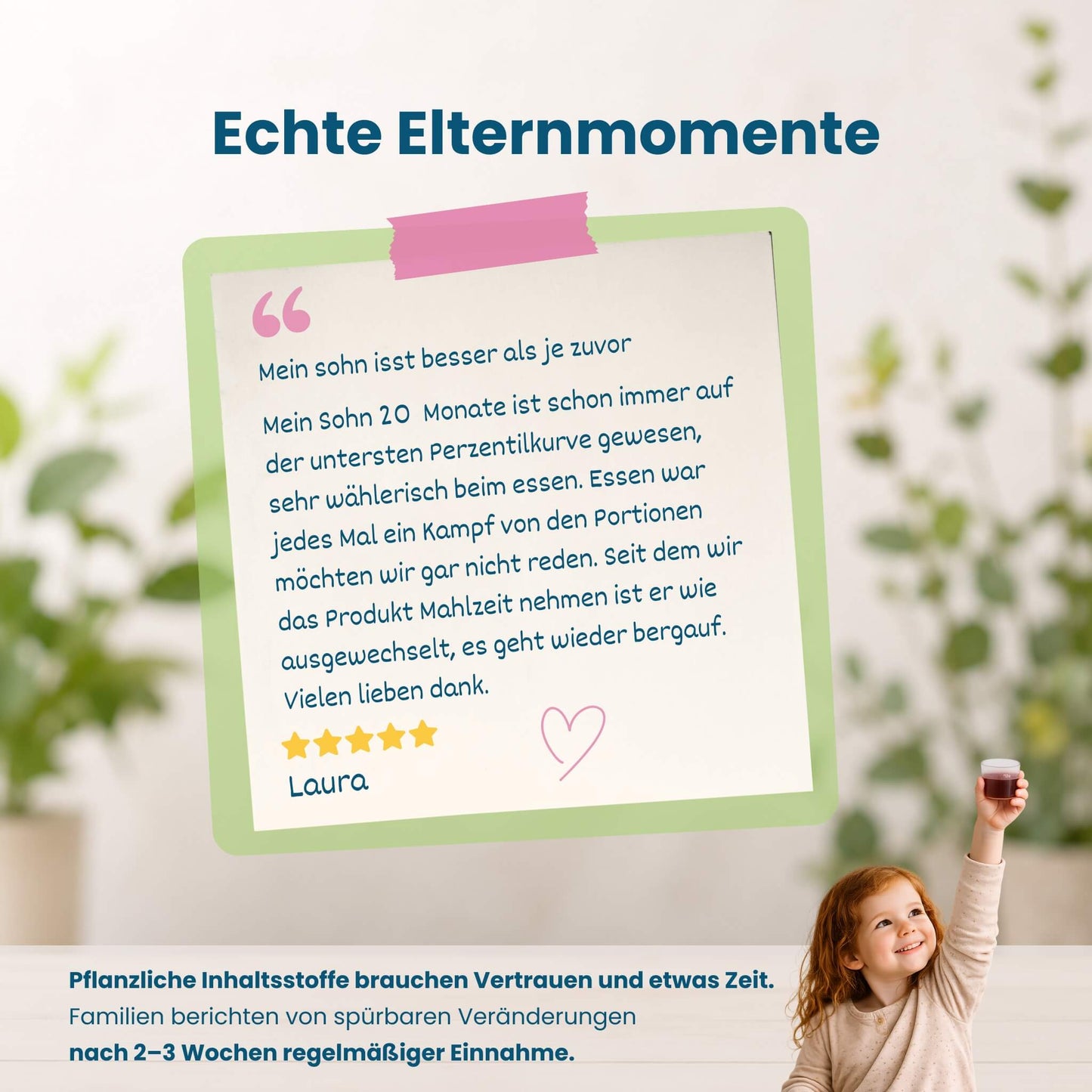 Echte Kundenbewertung einer Mutter zu den Erfahrungen mit Mahlzeit!
