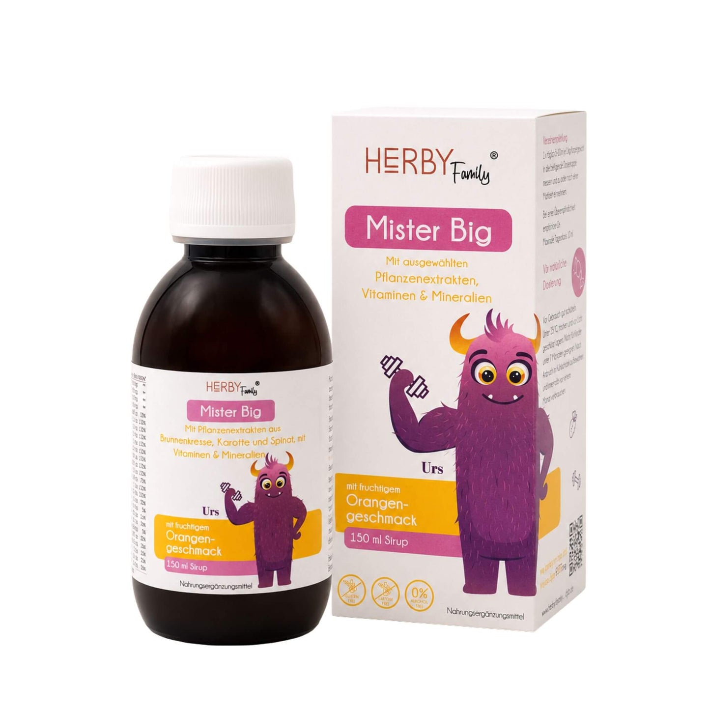 Mister Big von Herby Family, Kindersaft mit Vitaminen, Mineralien und Pflanzenextrakten, Orangengeschmack