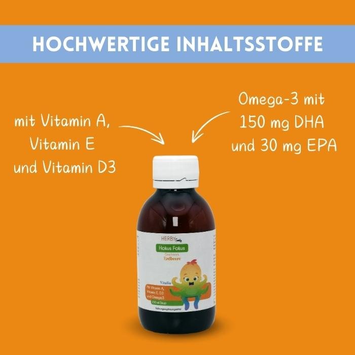 Hokus Fokus enthält Omega 3, sowie die Vitamine A,D und E