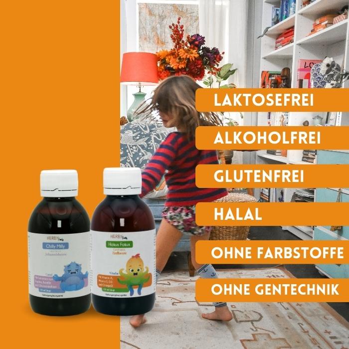 Wild Child ist laktosefrei, alkoholfrei, glutenfrei, halal, ohne Farbstoffe und ohne Gentechnik