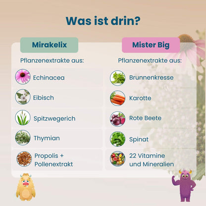 Vergleich der Inhaltsstoffe von Mirakelix und Mister Big im Winter Fit Set
